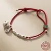 Fit 23cm 999 Silver Rope Bracelets Women Retro Bell Lucky Red Thread Line String Bracelets For Women Girls Kids Silver Bamboo 240313