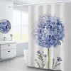 Tende Fiore di ortensia viola Tenda da doccia bianca Paesaggio 3D Pianta verde Tende da bagno in poliestere impermeabile Decorazione per schermo da bagno