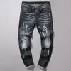 Jeans masculinos Chegada Elastic Denim High Street Splice Arruinado Longo Homem Calças Moda Patch Slim Fit Calças Diárias