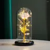 Lampe à roses artificielles, fleurs décoratives, avec lumières LED colorées en verre, fleur en bûche, cadeau de mariage pour la fête des mères