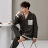 Ny ankomstman pyjama Cott Lapel LG Sleeved Pants Plus Size Pijamas Sleepwear Cardigan Leisure Homewear Nightwear For Mane U16y#