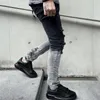 Men Stylish Ripped Gradient Skinny Pencil Jeans Pants Male Holes Stretch Casual Denim Trousers 240322