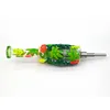 Glass Bong With 420 Pattern,Glow In Dark,Borosilicate Glass Water Pipe With One Percolator,Nectar Collector Glass Colorful NC Kit,Smoking Accessaries,Hippiesglass