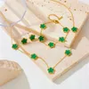 Klasyczna biżuteria ze stali nierdzewnej 18 -krotnie złota zielony zielony malachite pięć liści Lucky Naszyjnik Zestaw Bransoletki Kobiety Link Bracelets Prezenty