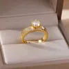 Bandringe Edelstahl Runder Ring Damen Zirkon Geometrisch Gold Kristall Ring Mode Hochzeit Schmuck Geschenktüte Frauen J240326