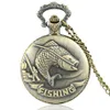 Classico vintage in bronzo da pesca al quarzo orologio da tasca retrò uomo donna collana pendente gioielli regali moda pocket246R