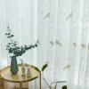 Curtains Bird Pattern 3D Embroidery Drape Sheer Curtains for Living Room Window White Tulle Embroidered Bird Gauze Yarn XWP004#15