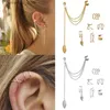 Ear Cuff Ear Cuff LATS Golden Leaf Ear Sleeves Black Non Perforated Ear Clip Earrings Womens Fake Cartila Earrings Cuff Jewelry Wholesale Y240326