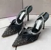 Verão elegante saltos saeda com sandália de cristal preto branco mulheres bombas apontou toe recorte slingback senhora noite casamento noiva vestido sapatos