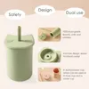 Baby Feeding Bottle Kids Cup Silicone Sippy Children Leakproof Drinking Cups Cartoon Cat Infant Straw Handle Silicone Drinkware 240322