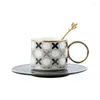 Koppar Saucers Nordic Ins Style Checkerboard Ceramic Mug Dish Set Vintage Coffee Cup Milk Breakfast With Pray