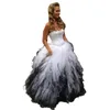 Vintage Ruffles Pluffy Quinceanera Dresses Black And White Floor Length Tulle Prom Ball Gown Crystals Beaded Sweetheart Neck Corset Tulle Sweet 16 Dress 2024