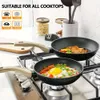 Ensemble de casseroles et poêles 12 pièces, ensembles de cuisine antiadhésifs avec revêtement en granit noir, batterie de cuisine Non toxique Compatible avec l'induction