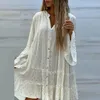 Casual Dresses Women Ruffle Patchwork V Neck Loose Spring Long Sleeve Dot Print Mini Dress Female A-Line Streetwear