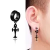 Hoop Huggie 1 piece of punk stainless steel clip earrings suitable for men women black non perforated Gothic jewelry for boys and girls 24326