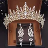Wedding Crown With Earrings Bride Tiaras Sets Pageant Diadem Crystal Headdress Prom Hair Jewelry Bridal Accessories 240315