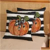 Cushion/Decorative Pillow Fall Ers 18X18 Orange Watercolor Pumpkin Decor Throw Pillows Case For Couch Autumn Harvest Indoor Outdoor Dh7Rw