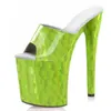 Pantoufles 20cm plate-forme verte discothèque fête sexy fétiche pôle danse modèles hauts femmes strip-teaseuse talons bout ouvert