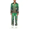 24ss Casablanca Мужские дизайнерские шелковые прямые брюки с принтом Кубок зеленого вина Гавайский пляж Стиль отдыха Повседневная универсальная легкая рубашка с длинными рукавами Tide Top Suit Casablanc