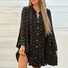 Casual Dresses Women Ruffle Patchwork V Neck Loose Spring Long Sleeve Dot Print Mini Dress Female A-Line Streetwear