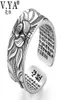 Vya 100 Real 999 Pure Silver Jewelry Lotus Flor Aberto para homens Tamanho da moda masculino Coração budista Sutra Rings Presentes 228278531