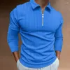 Men's T Shirts Spring Autumn Turn-down Collar Half Zipper T-shirts Men Solid Stripe Long Sleeve Slim Fit Mens 2024 Casual POLO