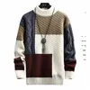 2023 Otoño Invierno Hombres Suéter Cálido Fi Costura Color Matching Jersey Cuello redondo Suéter engrosado Suéter de punto S-3XL U83J #