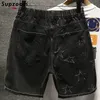 Supzoom Nouveau arrivée Fi Summer Casual Cargo High Street Vibe Style Black Wed Star Broidered Side Denim Jeans Shorts Men Y4O6 # #