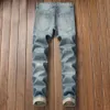 retro Trendy Men's Blue Jeans Distred Frayed Straight Lg Pants Male Casual Comfortable Cott Ripped Regular Denim Trousers w1oa#