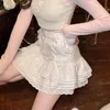 Spódnice houzhou kawaii lolita mini kobiety jesienne zimowe bajki japońskie słodkie bandaż z wysokiej talii koronkowa różowa warstwa wahania spódnica upuść de otws