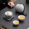 Conjuntos de chá Ice Grey Manhua Travel Tea Set Cerâmica Quick Cup Ao Ar Livre Portátil Chinês