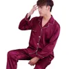 uomini Loungewear Set risvolto camicia a maniche Lg Top elastico in vita pantaloni Lg Set monopetto indumenti da notte casual 2 pezzi / set m5fd #