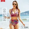 Maillot de bain plissé taille haute pour femmes, Sexy, fendu, torsadé, imprimé de points ondulés, Bikini, nouvelle collection 2023