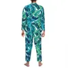 Tropical Imprimir Pijama Define Outono Funky Folha de Banana Pijamas Diários Casal 2 Peças Vintage Oversize Nightwear Presente de Aniversário 536w #
