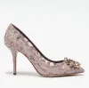 Blue Pink Lace Crystal Floral Pointed Toe Slip på pumpar Sexiga kvinnor 6 9 cm tunn hög häl brud klänningsskor droppe frakt