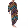 Africano Tribal Pijama Define Vintage Imprimir Fi Pijamas Homens LG-Sleeve Casual Noite 2 Peças Nightwear Tamanho Grande 2XL g8Pg #