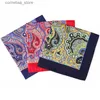 Handkerchiefs Customized Smith Mens Paisley Pocket Square Ultrafine Fiber Printed Mens Hanks Chief Blue Burgundy Flower Hanks New Fashion Mens Hanki Y240326