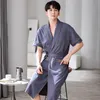 men's Cott Kimo Lg Robes 4XL Short Sleeve Sleepwear Bathrobe Big Yards Nightgown Summer Lapel Home Clothes For Male 64dk#