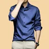 6XL Весна-Лето Формальная мужская модная рубашка с длинными рукавами Роскошная не мнеющаяся негладкая однотонная деловая повседневная рубашка из ледяного шелка 240322