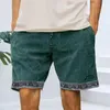 Herr shorts pockets gym vintage tryck sommar med elastisk midja dragknöt knälängd avslappnad byxor för träning