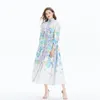 Femmes Vintage Floral Maxi Robe De Plage Style Palais Imprimé Manches Lanternes Designer Bouton Cardigan Chemise Robes Dames Élégantes A-ligne Resort Casual Vêtements De Fête