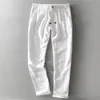 7409 Homens Primavera Outono Fi Japão Estilo Vintage Linho Cor Sólida Calças Retas Masculino Casual Slim Fit Branco Calças Simples m6ey #