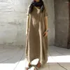 Robes décontractées Robe à col rond Été Maxi Surdimensionné A-ligne avec poches pour femmes Couleur unie Manches courtes Doux Plus Taille