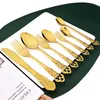 Ensembles de vaisselle DRMFIY 12PCS Vintage Fork Table Valise Set en acier inoxydable Couvrots Western Gold Speerware Dîner dessert