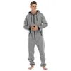 men's Solid Color Onesie Pijama Overseize Zipper V Neck Lg Sleeve Hoodie Sleepwear Rompers Adult Warm Comfortable Homewear R5q9#