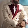 Męskie garnitury Burgundy Floral Wedding Tuxedos for Men Fornial Surme Slim Fit Farlars Około Pracie strój PROM Blazer Pants