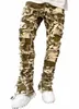 new European Camo Pants Men High Street Slim Fit Stretch Patched Denim Ripped Male's Stacked Jeans l3fH#