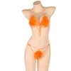 Conjunto de lingerie sexy feminino pompom pena sexy sutiã roupa interior trajes eróticos conjunto cosplay 240311