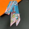 Scarves Wholesale Luxury Design Print Skinny Silk Ribbon Scarfs Women Soft Satin Stripe Neckerchief Female Hairband Foulard Neck Bag Tie