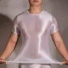 Sólido Sexy Fino Transparente T-shirt dos homens Apertado Super Elástico Mangas Curtas Tanque Top Corpete Lingerie Erótica Sheer Vest Masculino Tee s7lI #